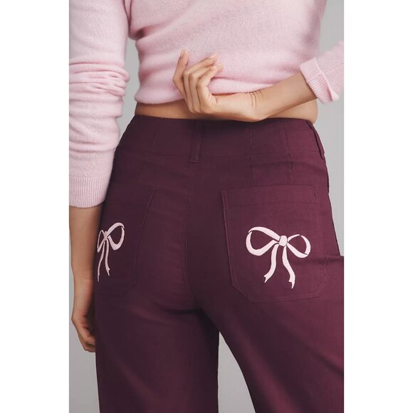 The Colette Bow Pocket Crop Wide-Leg Pants by Maeve Plum Purple 22W PLUS SIZE - Picture 4 of 4